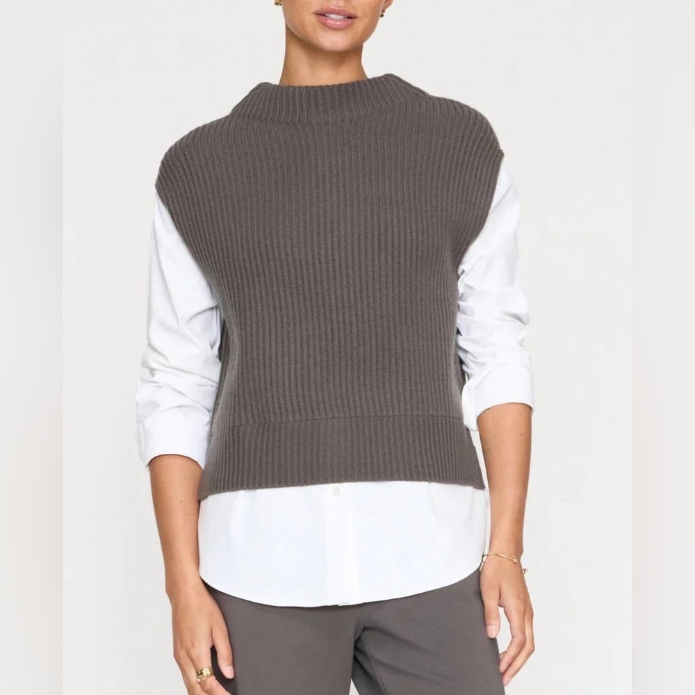Brochu Walker Joni Mock Neck Layered Looker Hunter/White Sz: XS RT: $492 NWT!